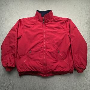 LL Bean UF43 Fleece Lined Nylon Bomber Jacket Men XL Red Water Wind Resistant